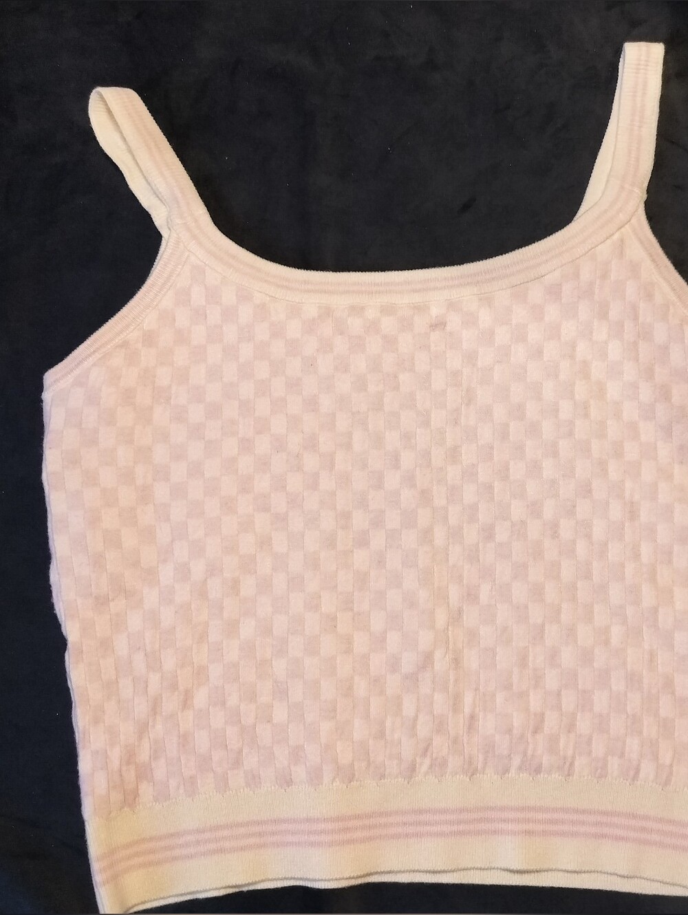 NWT Avec Les Filles Pale Pink And Cream Checker Knit Tank - Medium/Large - Picture 6 of 10